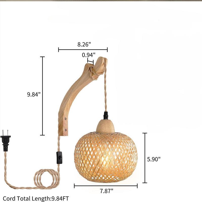 Vintage Japanische Bambus Gewebte Nachttisch Esszimmer Rattan Licht Holz Schlafzimmer Bauernhaus Ländliches Interieur Hintergrund Wandleuchte