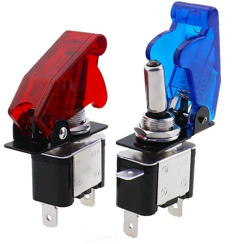 Rocker Switch LED Car Modification Arm Push Button Illuminated Toggle Switch With Safety Aircraft Flip Up Cover Guard 12V20A
