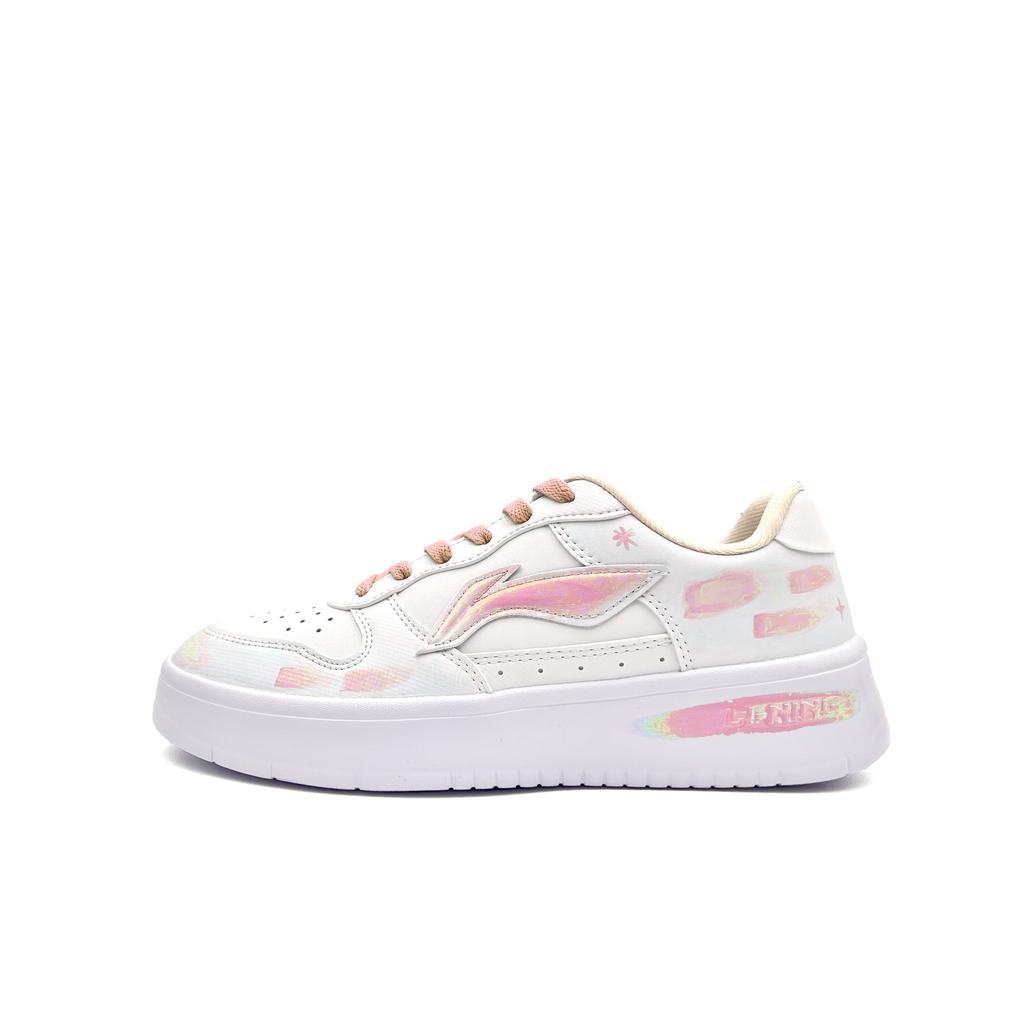 Li Ning Floating Boat Cushioning, Wear Resistant Low top Skateboard Shoes Unisex White Pink AGCS420-6(team669-)