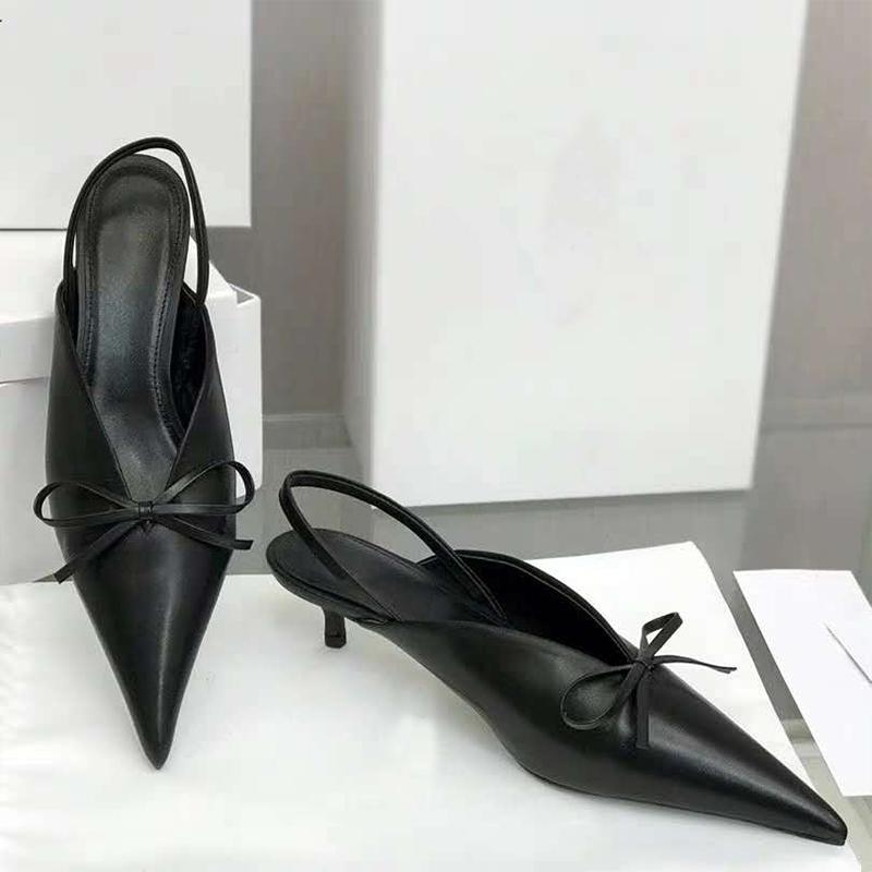 

Fashion Instagram Super Fire Pointe Bow V-Top Skinny Heel Bun Towing 2025 Summer Muggles Fashion Leather Low Heel Flip-Flops 34