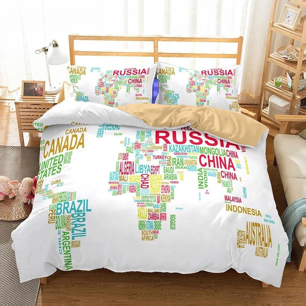 3D Bedclothes High Quality Warm Comfortable Bedding Set Modern Fashion Beddings Watercolor Painting map Double Bed 224x240cm