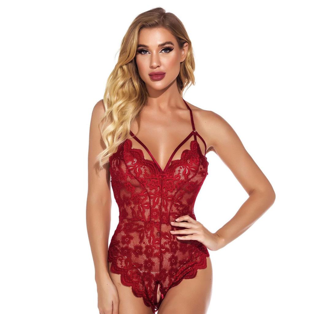 European & American Plus Size Lace One-Piece Lingerie with Open-Crotch