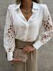 Turn-down Collarl Lace Splicing Long Sleeve Shirts Women Button T Shirt Female Solid Color Blouses Casual Top