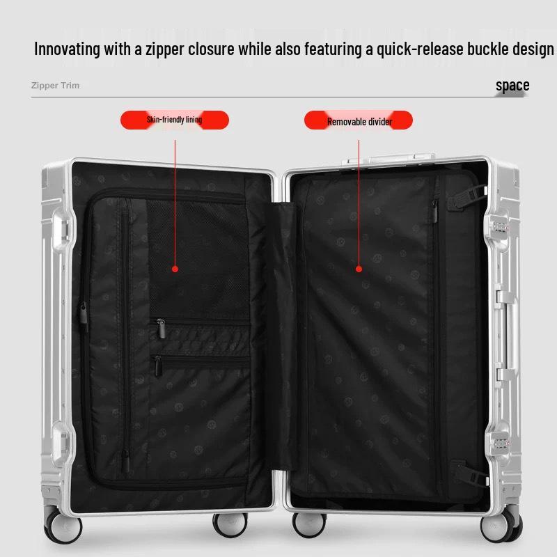 Aluminum-Magnesium Alloy Trolley Case: Universal Wheeled Luggage in 20”, 24”, 26”, 29” for Men and Women—Hard Shell Travel Suitcase