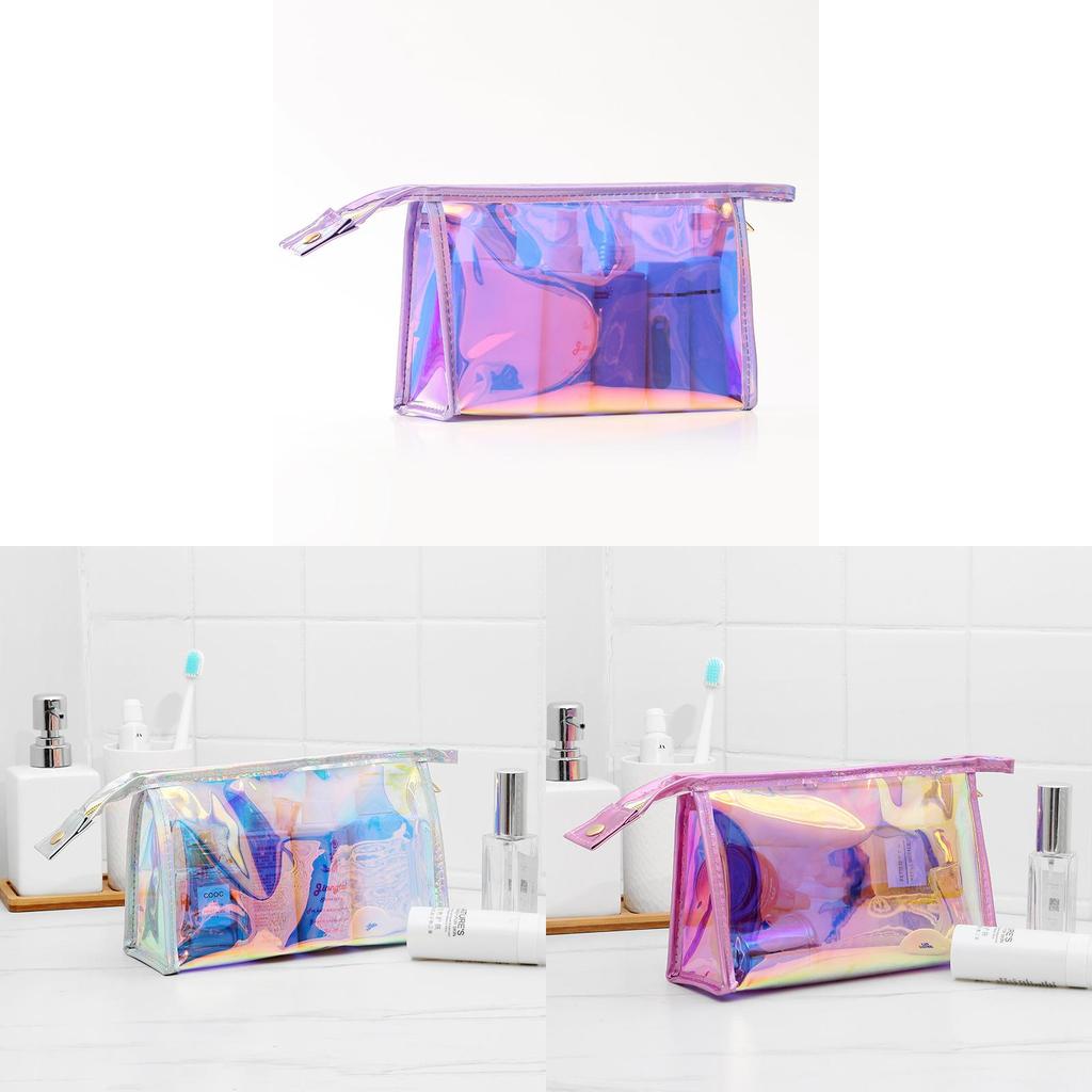 Modern Minimalist Pvc Travel Makeup Organizer With Glitter Effect For Women