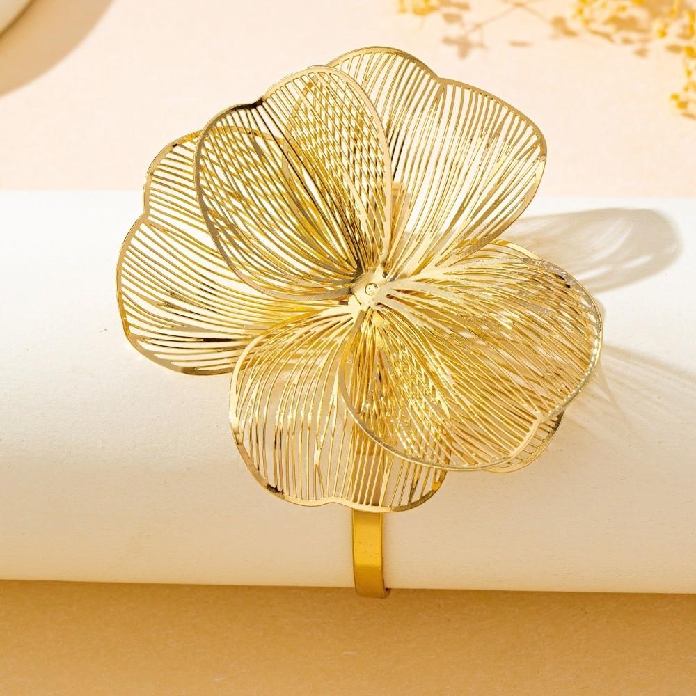 Vintage Hollowed Flower Bracelet Gold Open Floral Arm Cuff Metal Brushed Bangle  Holiday Party