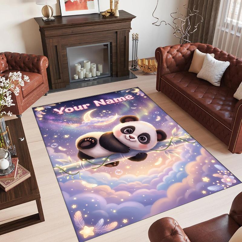 Panda Theme Crystal Velvet Rug Personalized Custom Name Text Soft Floor Mat Home Decor