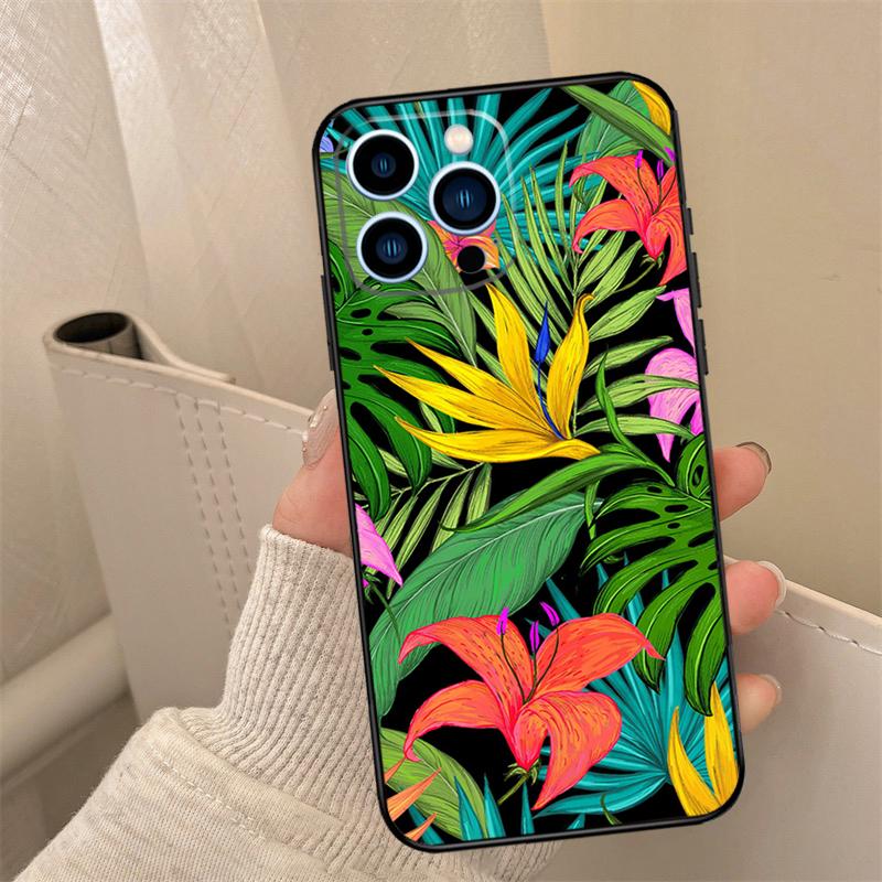 Tropical Leaf Pattern Phone Case For iPhone 16 15 14 13 11 12 17 Pro Max mini 15 16 Plus 16e 17 Air Cover Coque