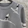 Unisex Knit Surf Jacquard Sweater - Round Neck, Wool, Casual All-Match for Autumn/Winter