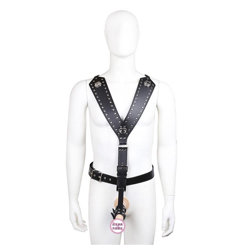 Fetish Men Leather Chastity Pants Male Body Bondage Harness Cage Erotic Pole Dance Jumpsuits Sexy Sissy Pouch Pants for BDSM Gay