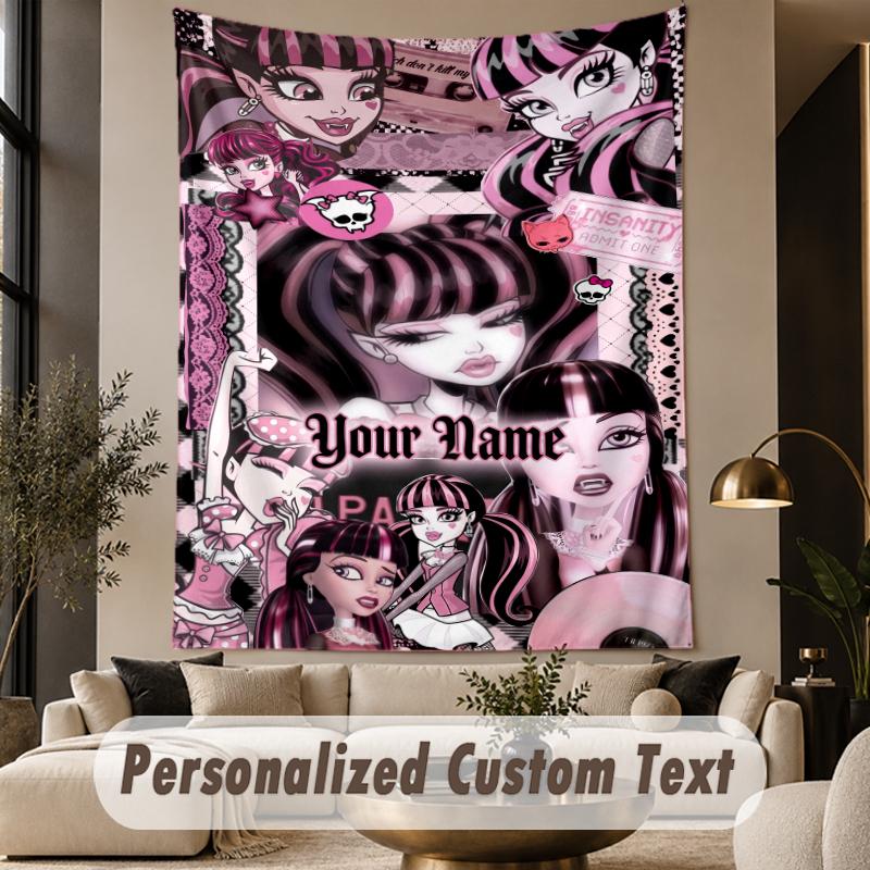 Custom Text Printed Tapestry Monster High Pattern Large Wall Hanging Indoor Room Decor