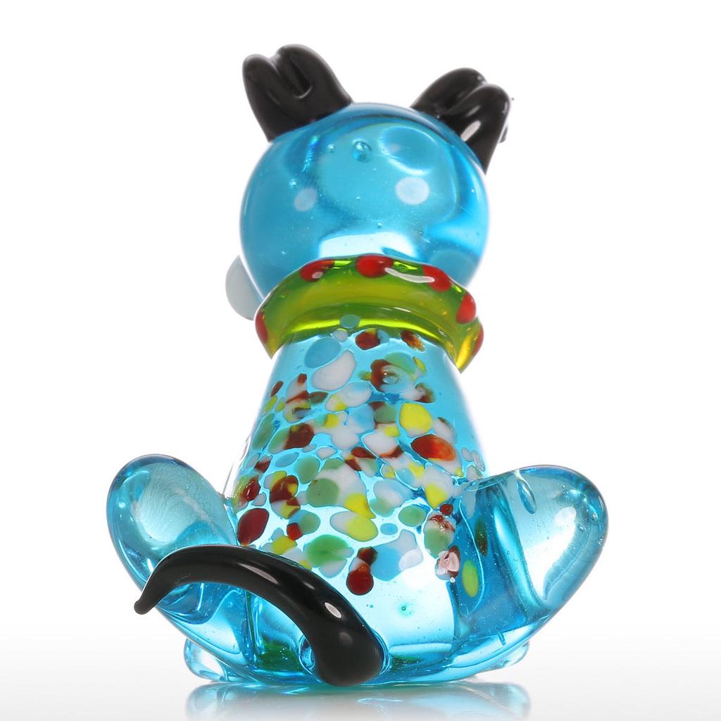 Tooarts Blue Squatting Dog Gift Glass Ornament Animal Figurine Handblown Home Decor Multicolor