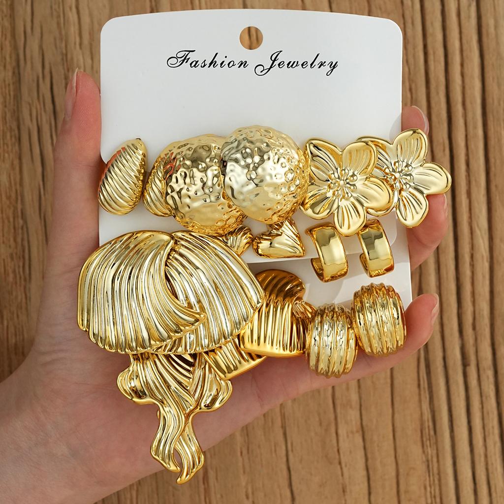 9Pairs Vintage Gold Color Earrings Set For Women Fashion Starfish Shell Hoop Stud Earrings Beach Party Daily Wear Jewelry Gifts