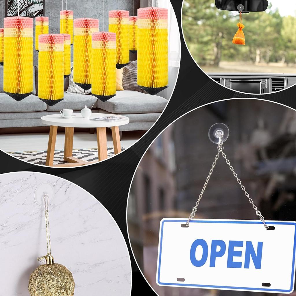 10-Pack Self-Adhesive Ceiling Hooks with 80ft Hanging Line for Paper Lanterns Hanging, Removable Sticky Damage-Free No-Drill Ceiling Wall Hooks for