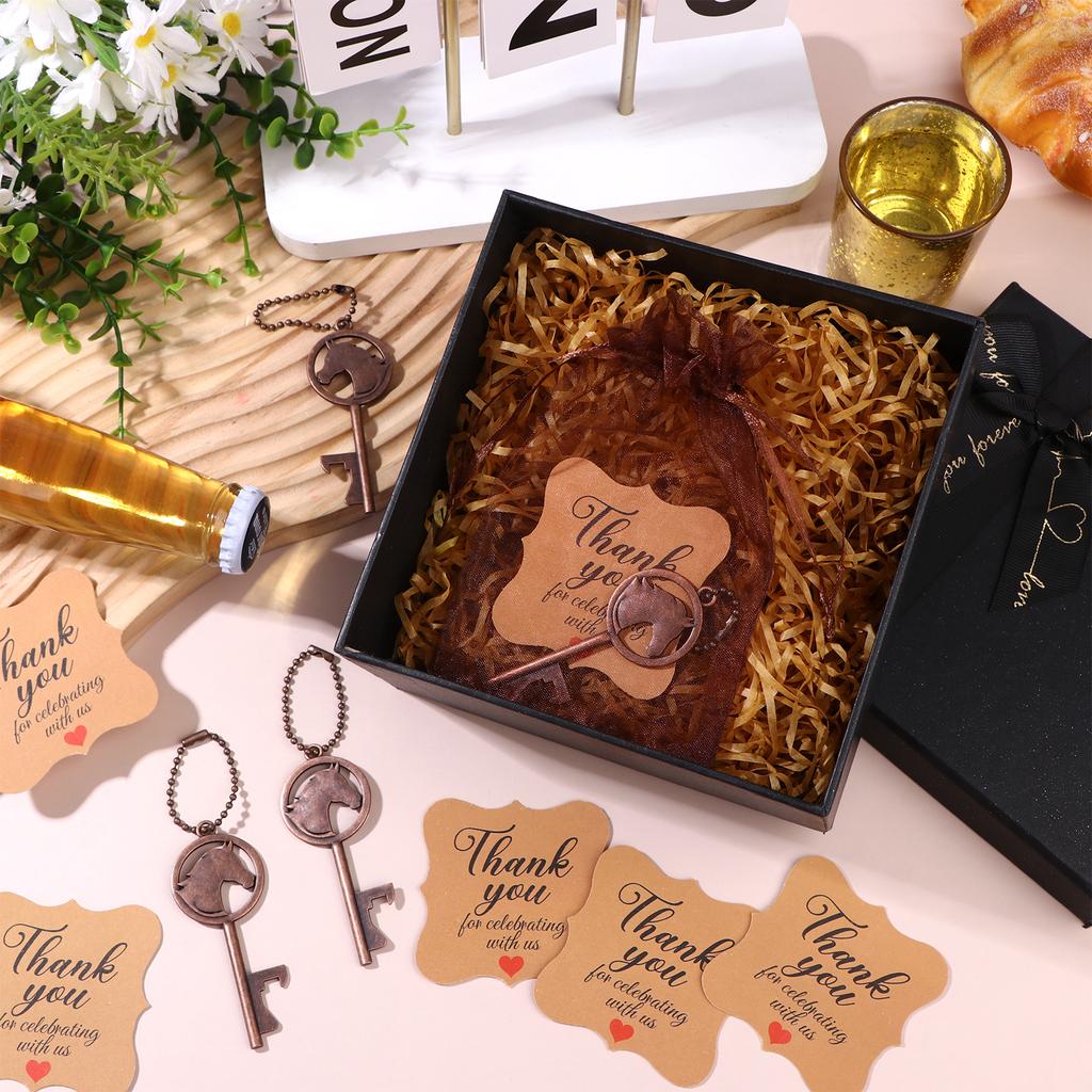 24 Sets Horse Bottle Opener Bulk Keychain with Thank You Card Organza Bags Theme Gift for Wedding Birthday Party Decorations