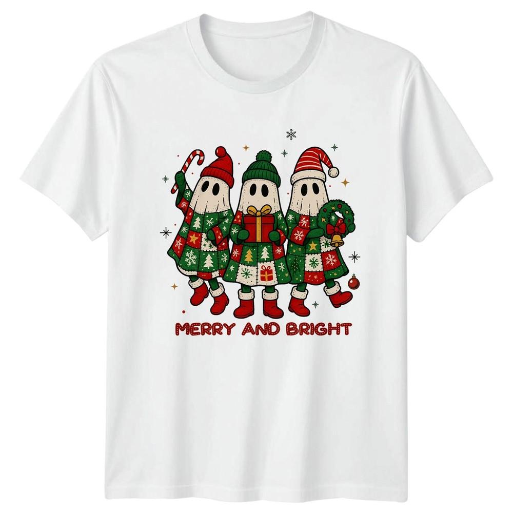 Merry And Bright Christmas Ghosts Holiday Unisexs TShirt Unisexs Graphic Tee S