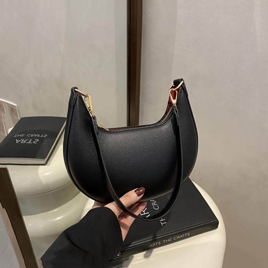 Ladies' Crescent Shaped Crossbody Bag with Detachable Adjustable Shoulder Strap, Magnetic Closure, and Gold Hardware Accessories Shoulder Bag