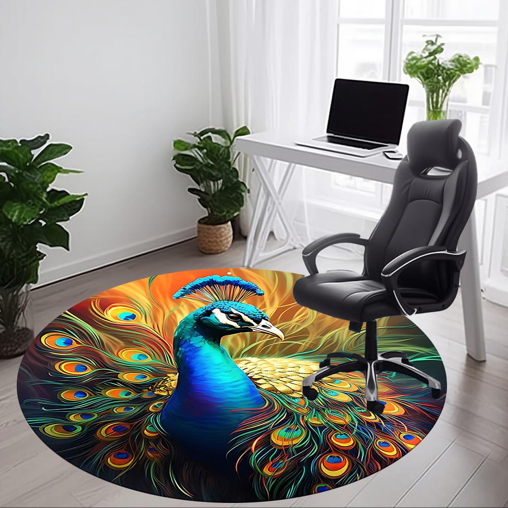 1pc Peacock Feather Art Chair Carpet for Office Non-Slip, Machine Washable Rug for Office, Room - Holiday Decor, Machine Made Yy251016171