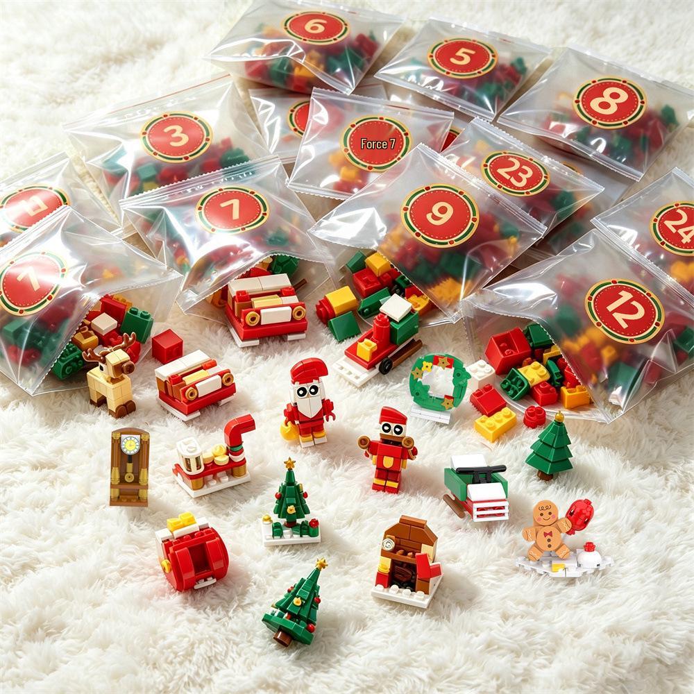 Customizable 24-Style Christmas Building Block Set: Santa Claus & Gingerbread Man Ornament