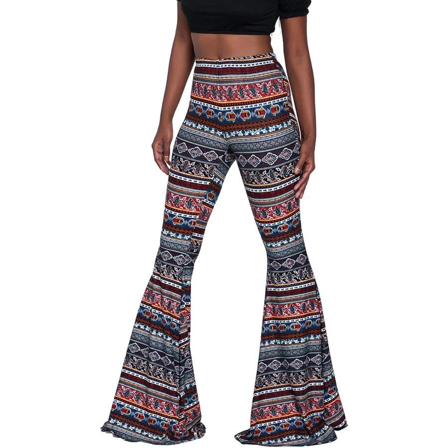 Calças de Yoga Femininas de Cintura Alta Fit Flare Estampadas Paisley Florais Boca de Sino Calças Leggings Flare
