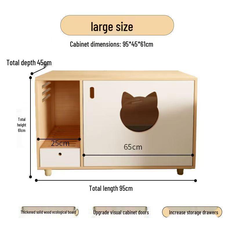Solid Wood Semi-Closed Cat Litter Cabinet with Anti-Tracking and Anti-Dog Features