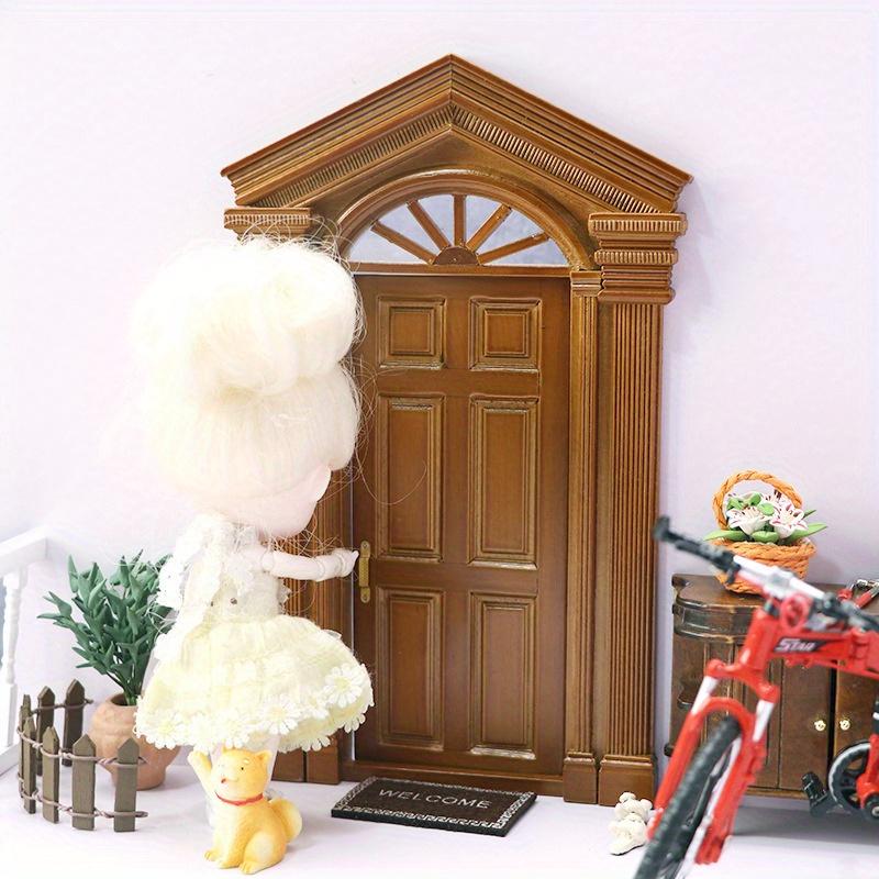 1pc Miniature Villa Door, European Antique Style, Wooden Simulation Sun Door for DIY Dollhouse Decor, Mixed Color