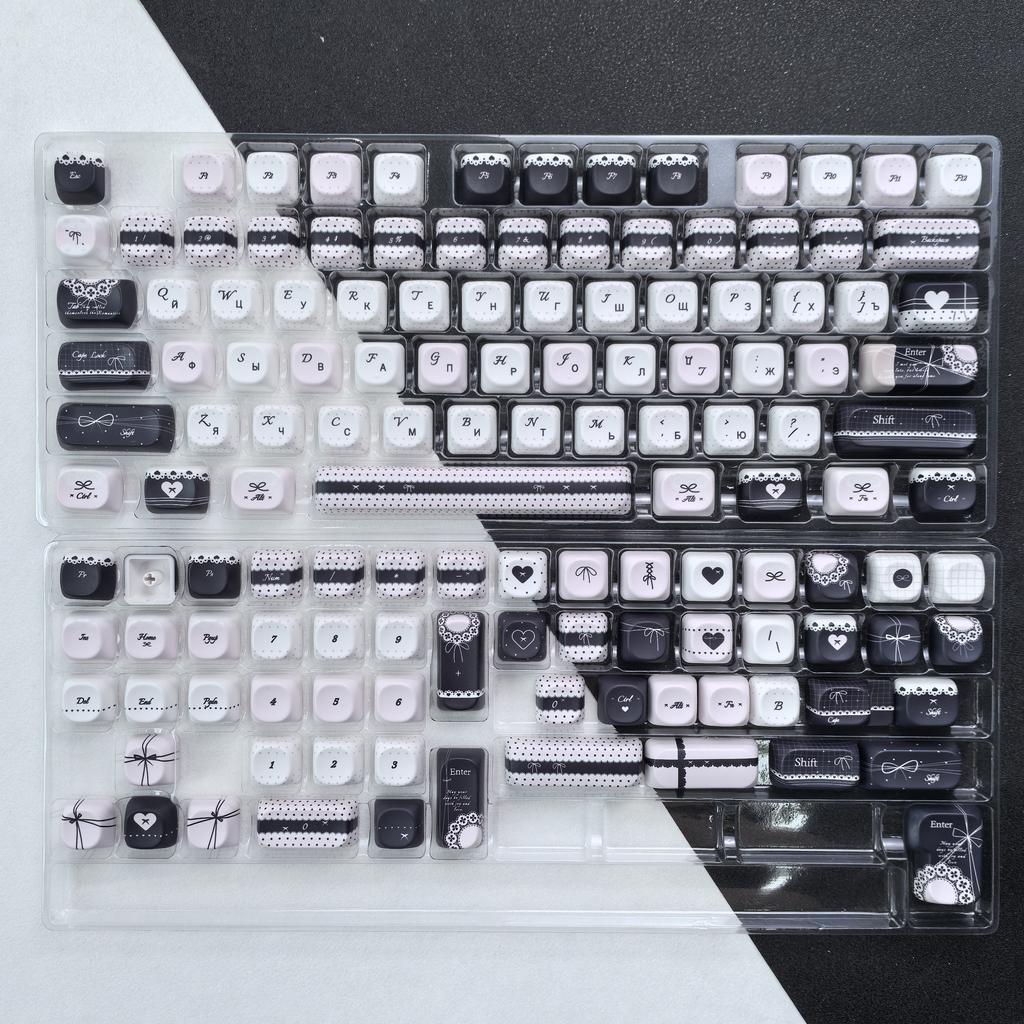 MAIMOOO Lolita Style Keycaps Pbt Moa Cherry Cute Blue Pink Black Customized Sublimation Russian Keycaps AZERTY Alice Layout