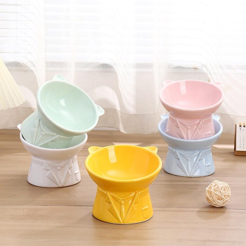 Elevated Ceramic Cat Bowl With Angled Rim Neck Support Anti-Chin Acne Pet Food Water Dish Cats