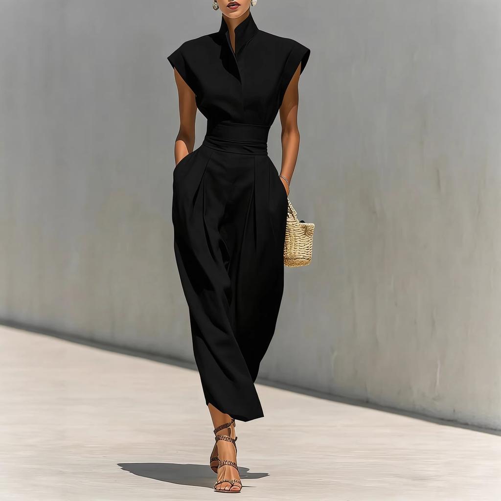 European and American Temperament Women's Clothing Spring and Summer New High Waist Half-length Skirt High Neck Loose Top Commuter Dress