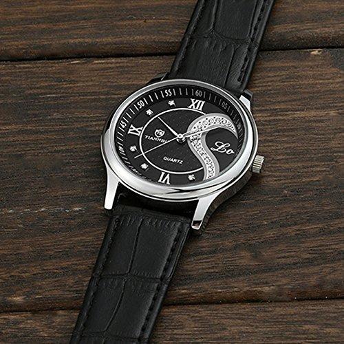 Romantic Couple Watches for Men and Women, Leather Strap Heart-Shaped Design Pair Watches, Black D-102