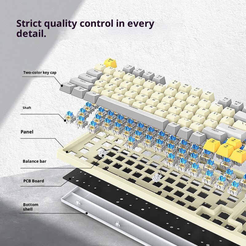 T-WOLF T50 Mechanical Keyboard 97-Key Wired Gaming Keyboard with RGB Light and Multimedia Knob for PC