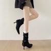 Queen Fan Khaki retro pointed stiletto boots women's 2025 new autumn with skirt heightening short boots