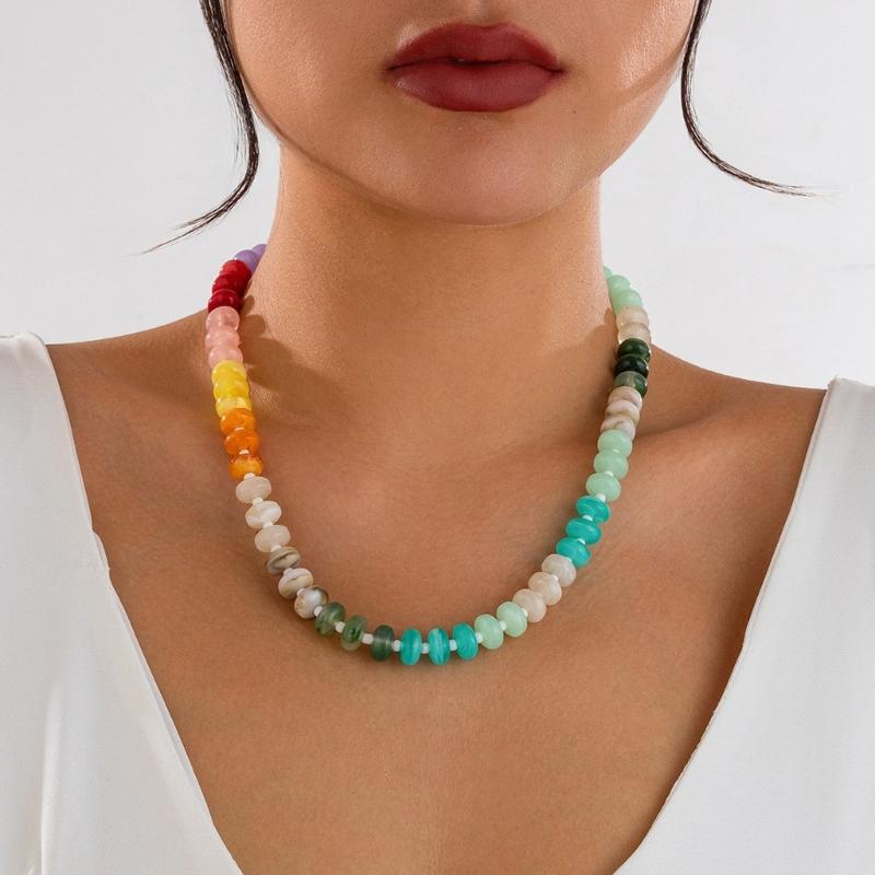 Colorful Acrylic Bead Necklace Trendy Accessory for Casual Party Stylish Outfits