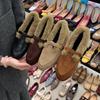 Retro round head plush shoes 2025 autumn and winter Mary Jane warm cotton shoes small leather shoes