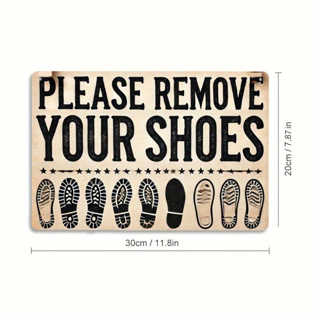 Vintage Please Remove Your Shoes Footprint Design Metal Tin Sign  Rustic Home Entryway Wall Decor Plaque