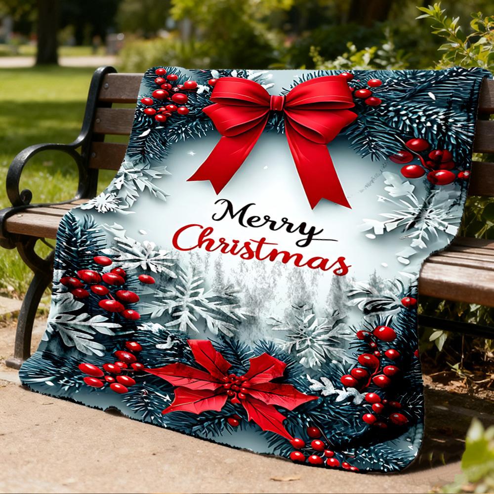 1pc Christmas Decorations Outdoor Flannel Blanket Soft All Season Polyester Throw , Perfect for Picnics & Travel , Picnic Accessory