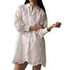 Elegant White Shirt Lady Fashion Long Sleeve Hook Flower Hollow Button Shirts Tops Casual Office Holiday Womens Clothing Spring