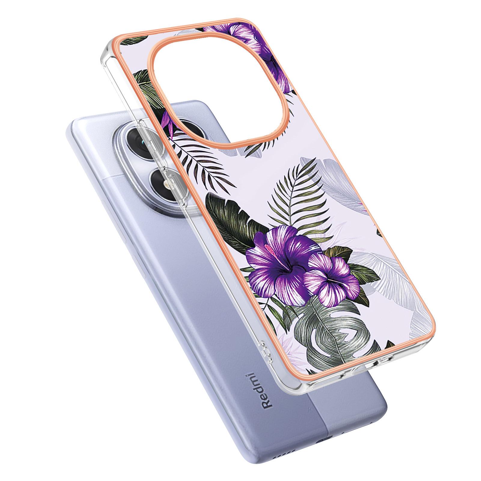

For Xiaomi Redmi Note 14 Pro 5G Case with IMD Marble Flower Pattern TPU Mobile Back Cover Type D