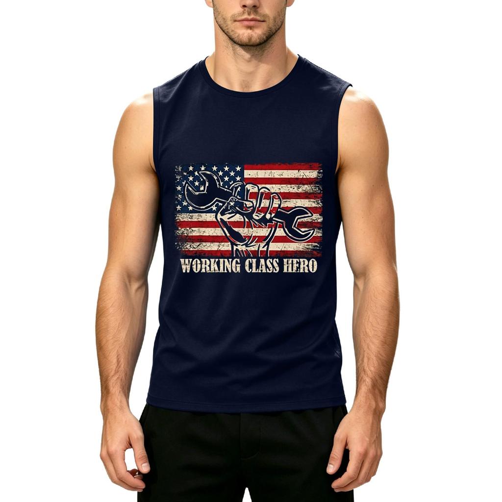 Men's Sleeveless Casual Tank Top Labor Day Graphic Print Crew Neck Muscle Fit Sleeveless Shirt for Outdoor Work and Everyday Wear