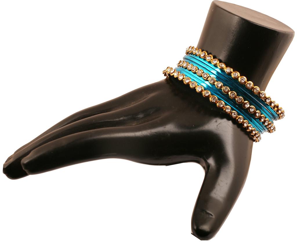 Touchstone Colorful Collection Indian Bollywood Alloy Single Line Clear Rhinestone Textured Color Bangle Bracelets Set of 18 Antique Gold Tone for M