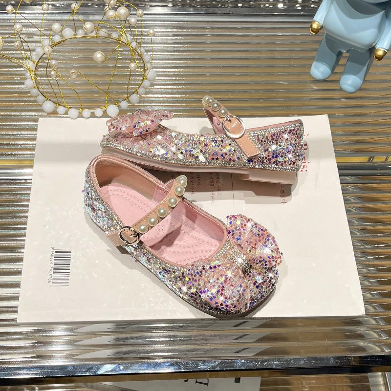 Children's crystal princess shoes spring and autumn children's versatile single shoes soft-soled baby leather shoes