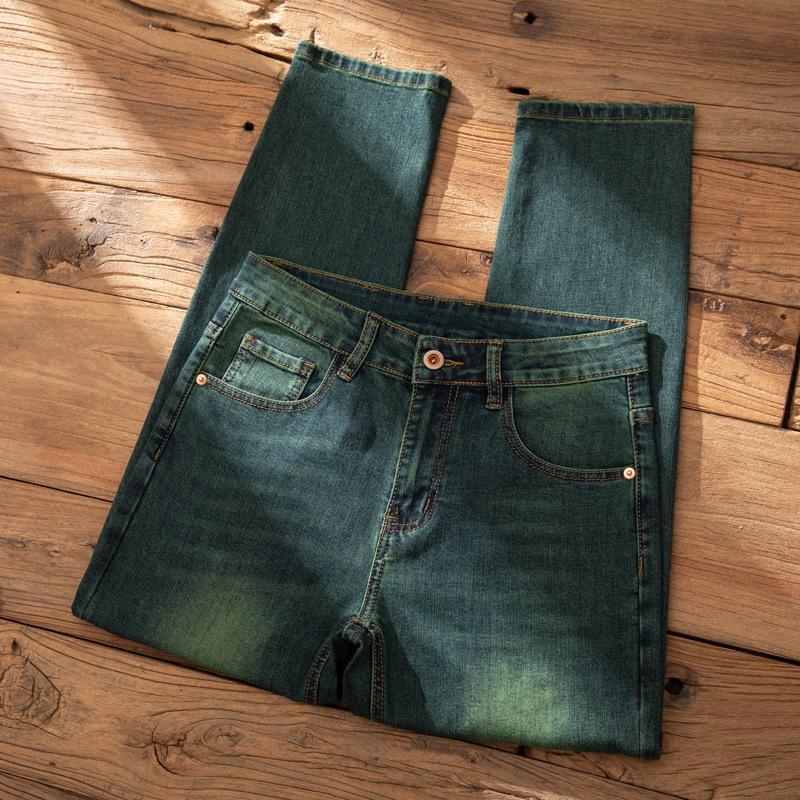 Hongkong Grüne Slim Fit Herrenjeans - Herbst/Winter Elastische Lässige Neun-Punkt-Hose