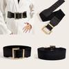 Metal Square Fashion Buckle Decorative Stone Texture Women Casual Wide Waistband