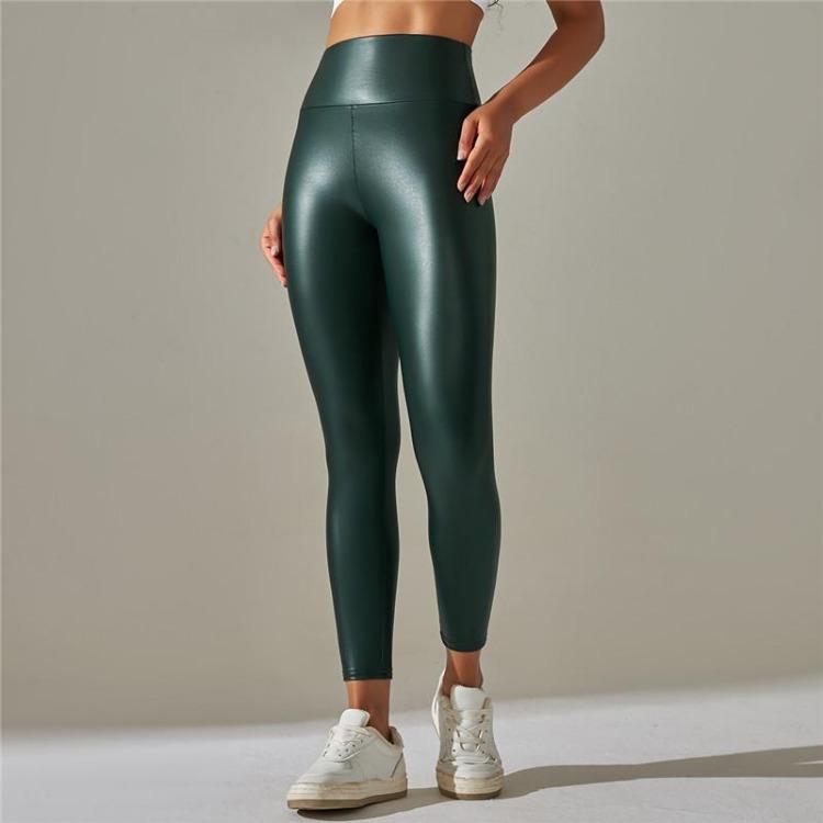Leggings High Waist Yoga Sports Women Pants Elastic Pu Leather High