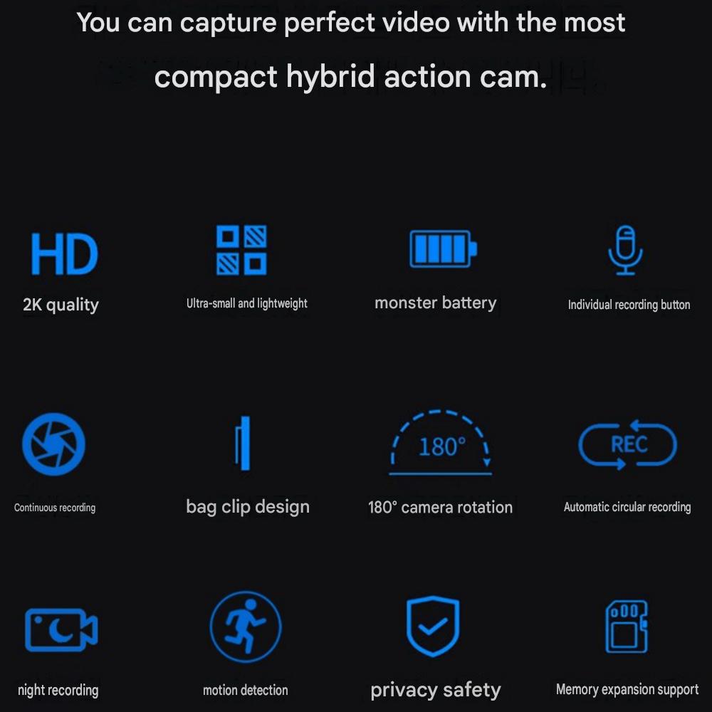 Ultra-Compact High-Definition 2K Body Cam, Bicycle Dash Cam, Motorcycle Action Cam
