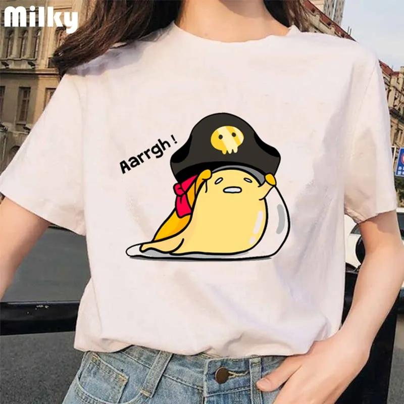 Harajuku Faules Ei Druck Damen T-Shirt Gudetama T-Shirts Kurzarmshirt Kawaii T-Shirts Gothic Weibliche Ästhetik T-Shirt Oberteile