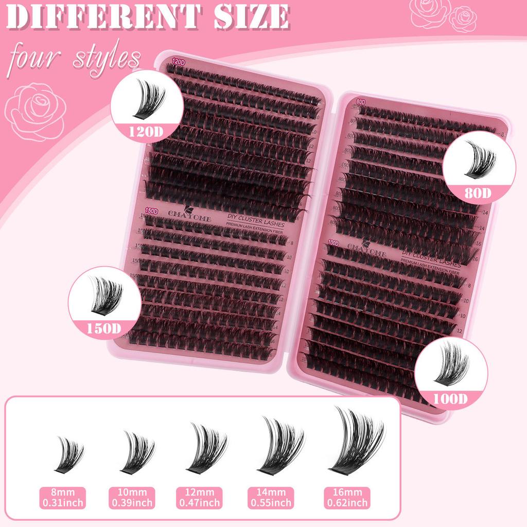 False Eyelash Extension Set 8-16Mm Length 80D + 100D + 120D + 150D Multiple Hairs