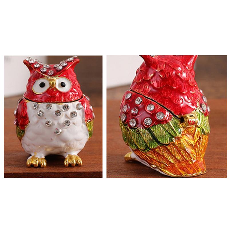 1pc Colorful Rhinestone Owl Jewelry Box, Enamel Mini Box, Exquisite Desktop Ornament Storage Box For Jewelry Storage