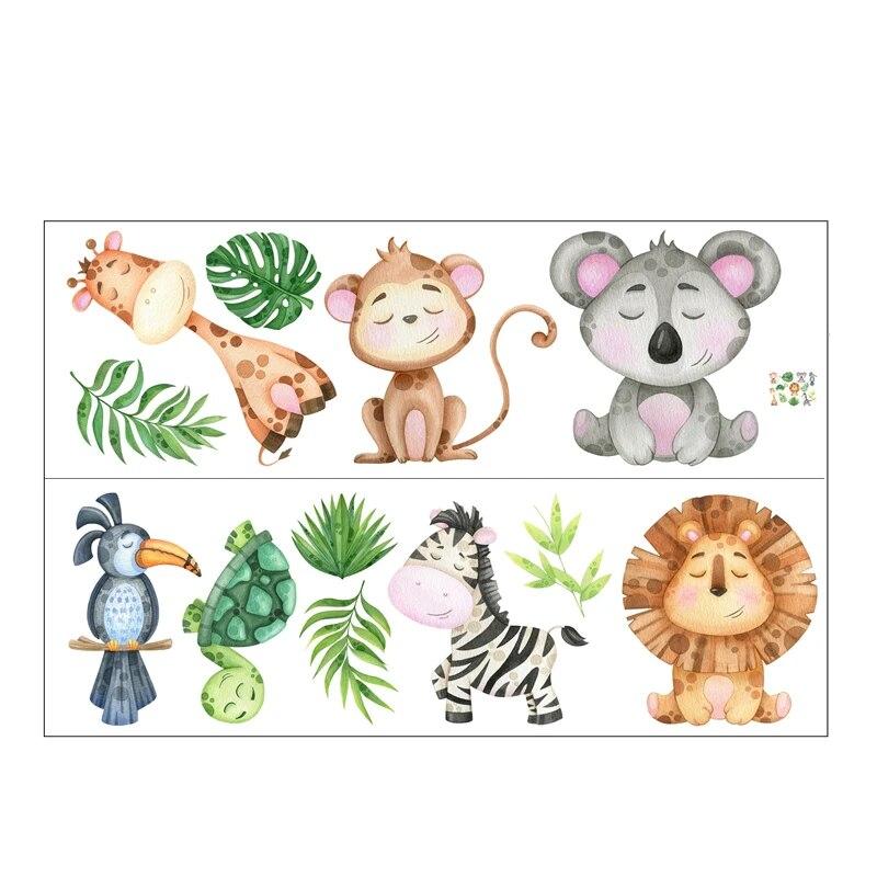 Baby Cartoon Safari Animal Wall Stickers, Giraffe Monkey Lion CHILDREN'S Room Kindergarten Decorative Decals, Cot Decoration