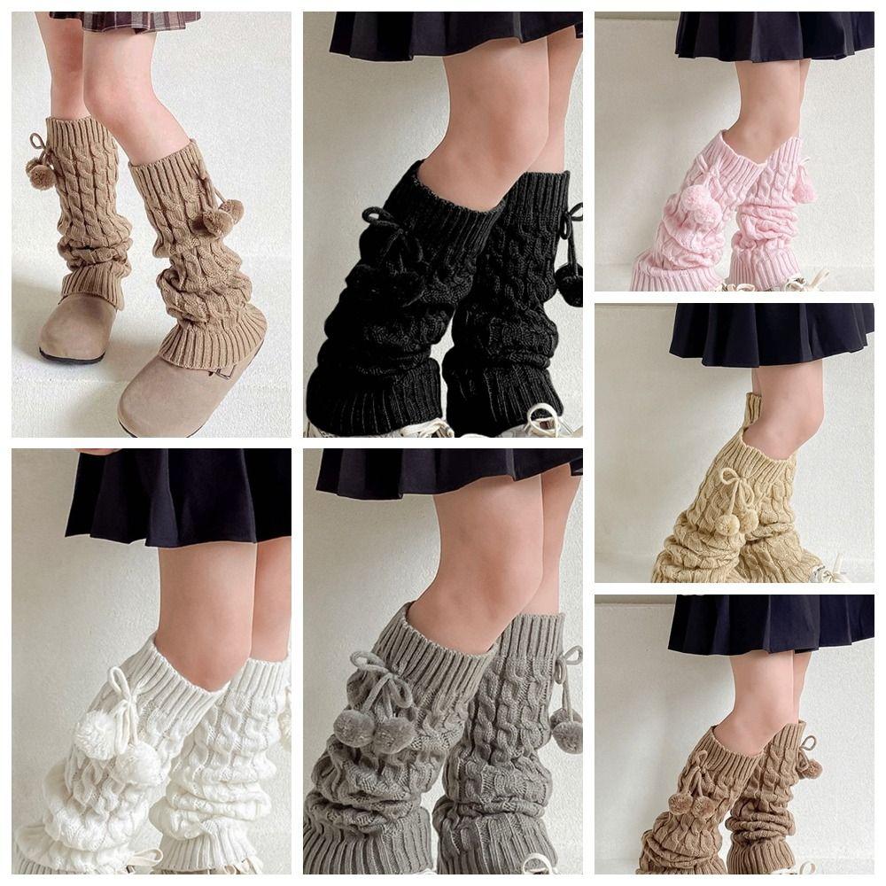 Korean Style Knitted Leg Cover JK Plush Ball Leg Socks Kawaii Children's Leg Warmers Girls